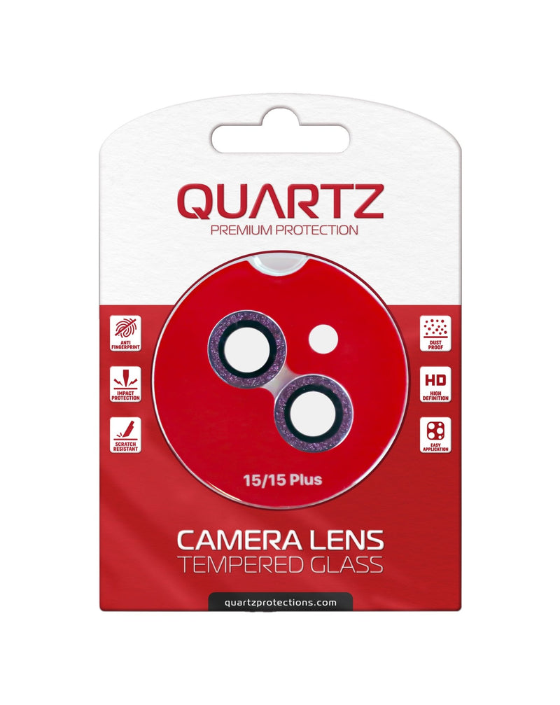 QUARTZ HD Tempered Glass with Glitter Diamond Camera Lens for iPhone 15 / 15 Plus Back Camera (PURPLE) - Banana Cellular Solutions