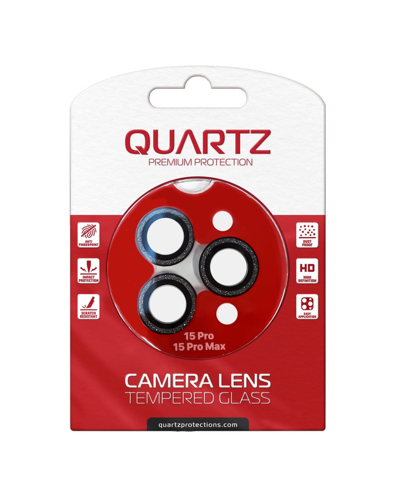 QUARTZ HD Tempered Glass (BLACK) with Glitter Diamond Camera Lens for iPhone 15 Pro / 15 Pro Max Back Camera - Banana Cellular Solutions