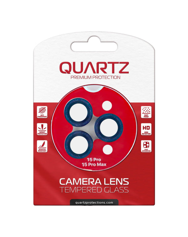 QUARTZ HD Tempered Glass (BLUE) with Glitter Diamond Camera Lens for iPhone 15 Pro / 15 Pro Max Back Camera - Banana Cellular Solutions