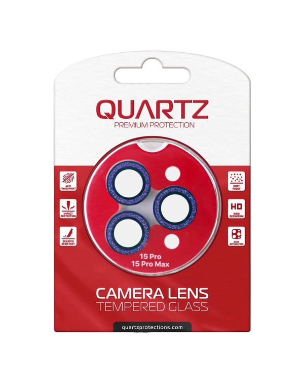 QUARTZ HD Tempered Glass (PURPLE) with Glitter Diamond Camera Lens for iPhone 15 Pro / 15 Pro Max Back Camera - Banana Cellular Solutions
