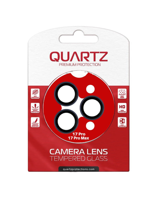 QUARTZ HD Tempered Glass with Metal Ring for iPhone 17 Pro / 17 Pro Max Back Camera (BLACK & BLUE) - Banana Cellular Solutions