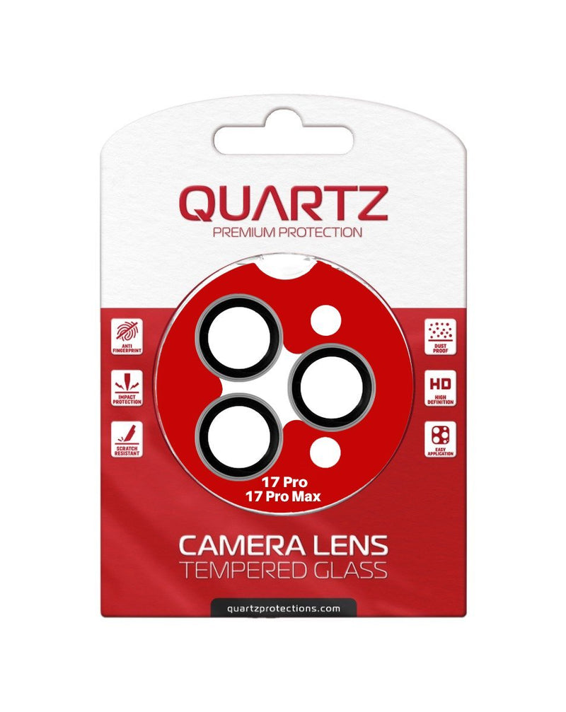 QUARTZ HD Tempered Glass with Metal Ring for iPhone 17 Pro / 17 Pro Max Back Camera (BLACK & GRAY) - Banana Cellular Solutions