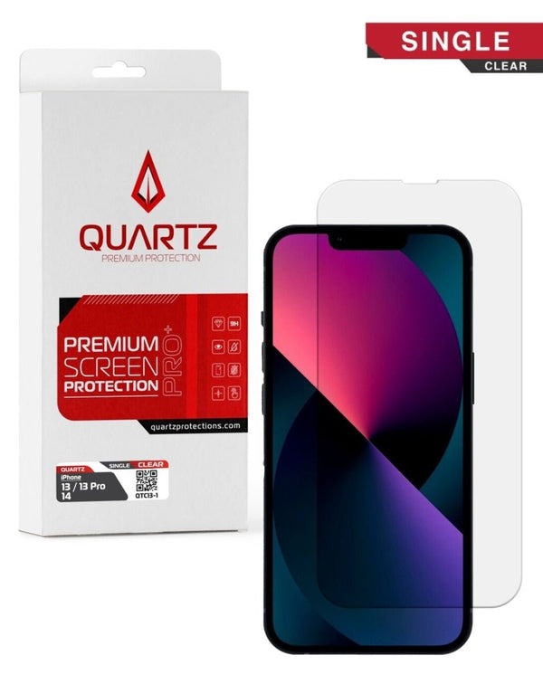 QUARTZ Clear Tempered Glass Screen Protector iPhone 13 / 13 Pro / 14 / 16e Single Pack