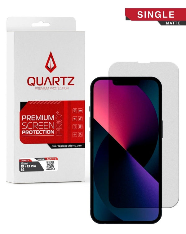 QUARTZ Matte Tempered Glass Screen Protector iPhone 13 / 13 Pro / 14 / 16e Single Pack