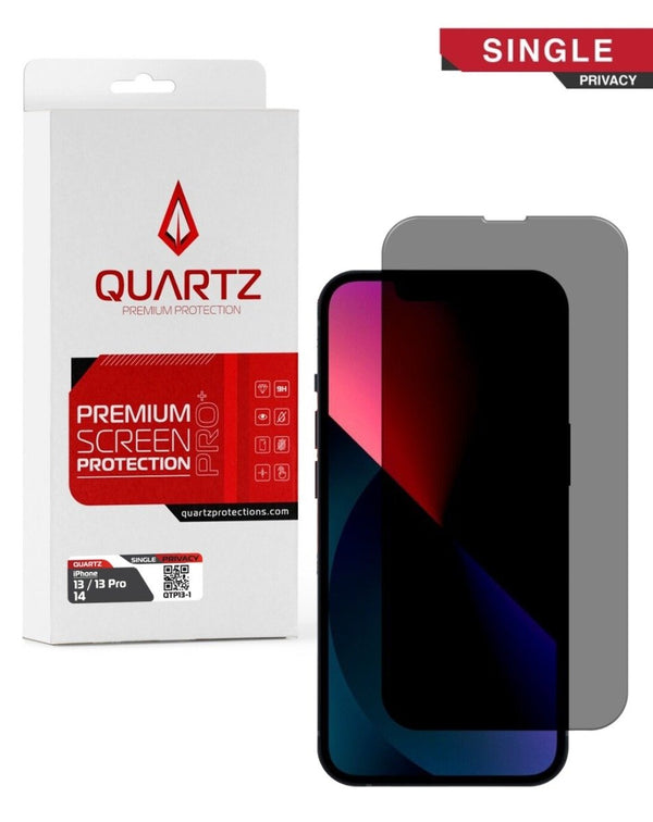 QUARTZ Privacy Tempered Glass Screen Protector iPhone 13 / 13 Pro / 14 / 16e Single Pack