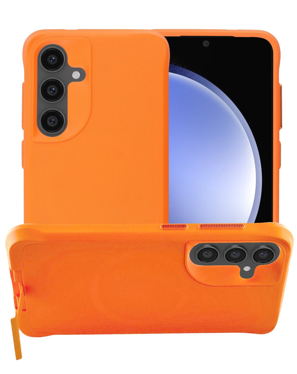 Galaxy S25 Wireless Charger Silicone Case with Metal Kickstand - ORANGE (Only Ground Shipping) - Banana Cellular Solutions