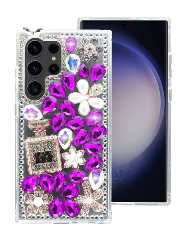 Crystal Flower Perfume Silicone Hard Case - PURPLE for Galaxy S24 Ultra - Banana Cellular Solutions