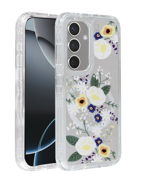 Flower Design Transparent Case with Wireless Charger for Galaxy S25FE (Only Ground Shipping) - Banana Cellular Solutions