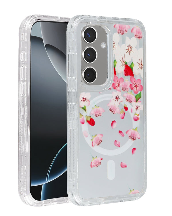 Flower Design Transparent Case with Wireless Charger for Galaxy S25FE (Only Ground Shipping) - Banana Cellular Solutions