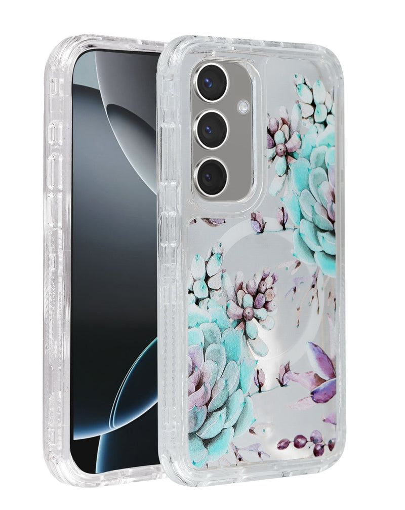 Flower Design Transparent Case with Wireless Charger for Galaxy S25FE (Only Ground Shipping) - Banana Cellular Solutions
