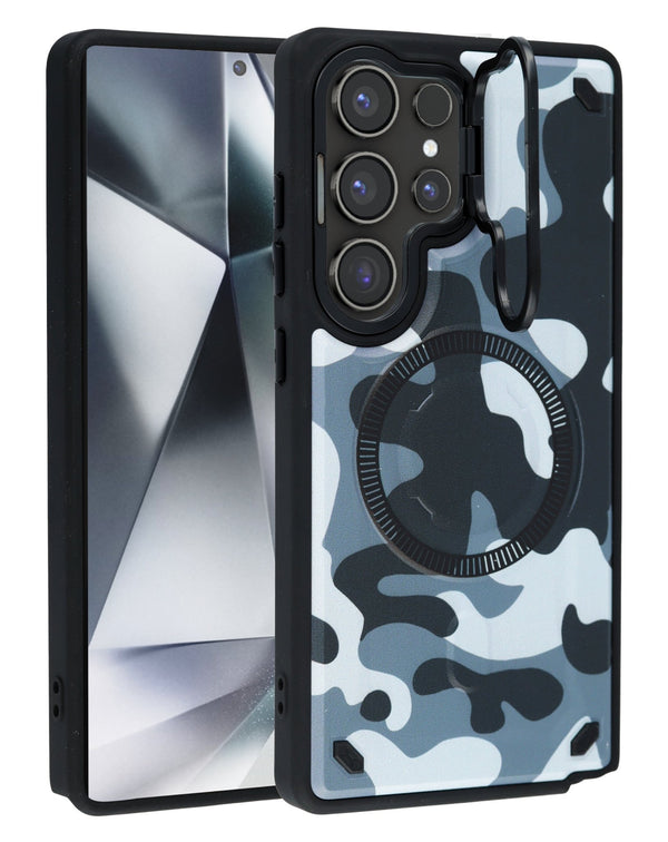 Camo Design Thin Magnetic Case with Camera Stand Kickstand - Style 4 for Galaxy S25 Ultra (Only Ground Shipping) - Banana Cellular Solutions