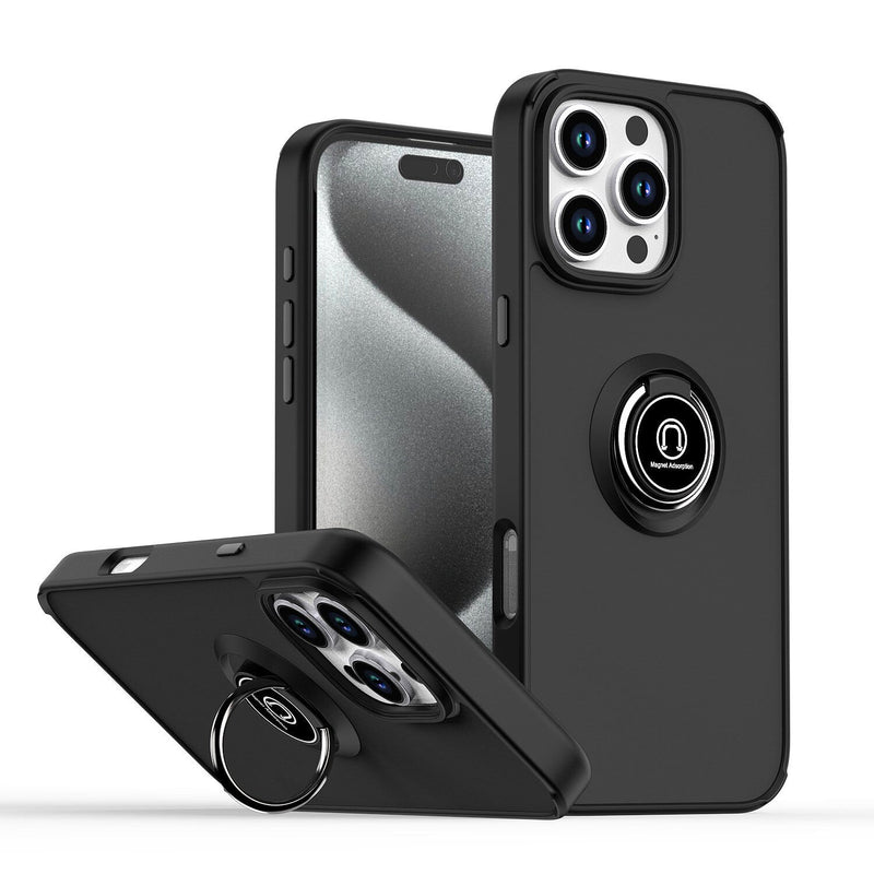 iPhone 16 Pro Max Hard PC Case w/ Soft TPU Border & I-Ring Holder