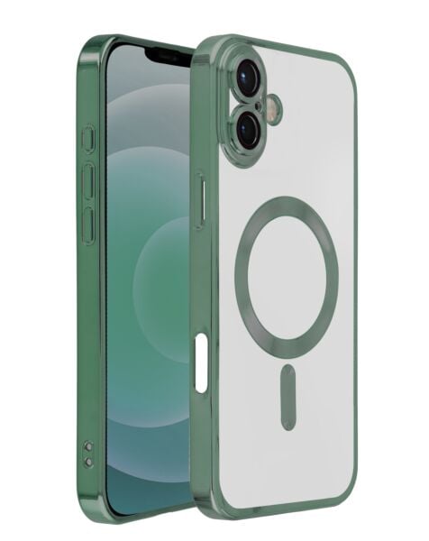 iPhone 16 Shiny Wireless Charging Clear Case - DARK GREEN 