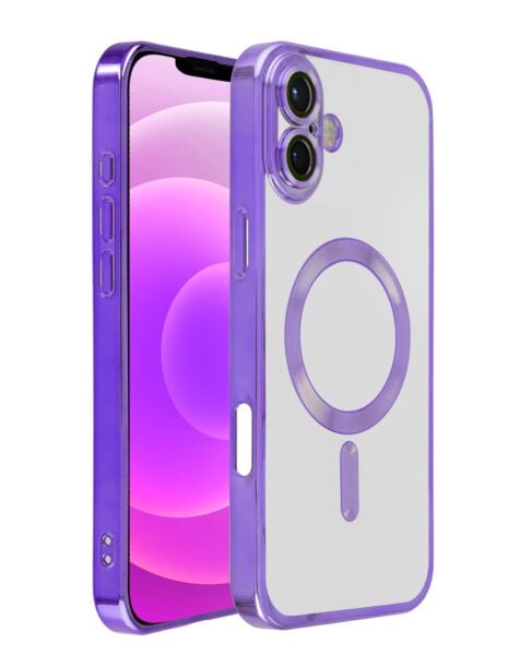 iPhone 16 Shiny Wireless Charging Clear Case - DARK PURPLE