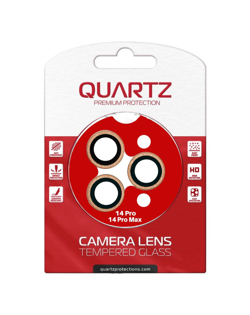 QUARTZ HD Tempered Glass with Metal Ring for iPhone 14 Pro / 14 Pro Max Back Camera (GOLD) - Banana Cellular Solutions