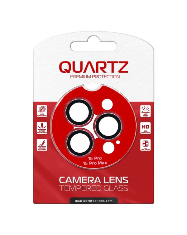 QUARTZ HD Tempered Glass with Metal Ring for iPhone 15 Pro / 15 Pro Max Back Camera (RED) - Banana Cellular Solutions