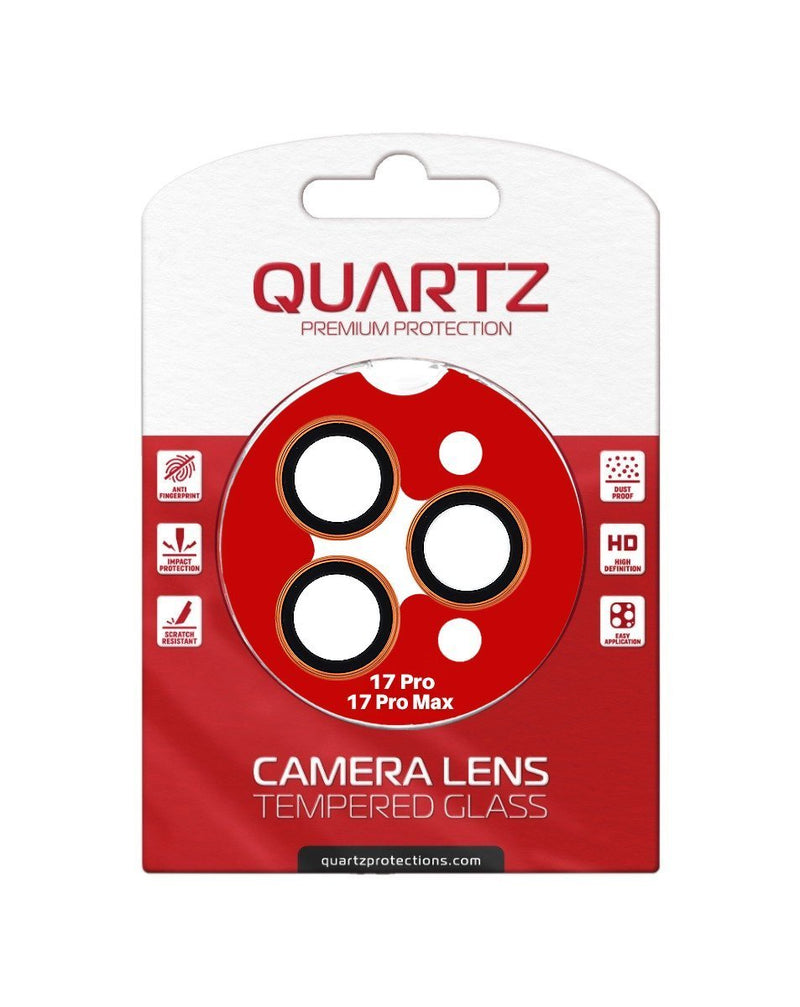 QUARTZ HD Tempered Glass with Metal Ring for iPhone 17 Pro / 17 Pro Max Back Camera (ORANGE) - Banana Cellular Solutions