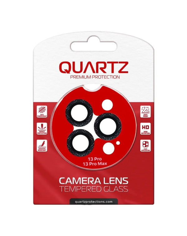 QUARTZ HD Tempered Glass with Iced Out Square Camera Lens for iPhone 13 Pro Max / 13 Pro Back Camera (BLACK) - Banana Cellular Solutions
