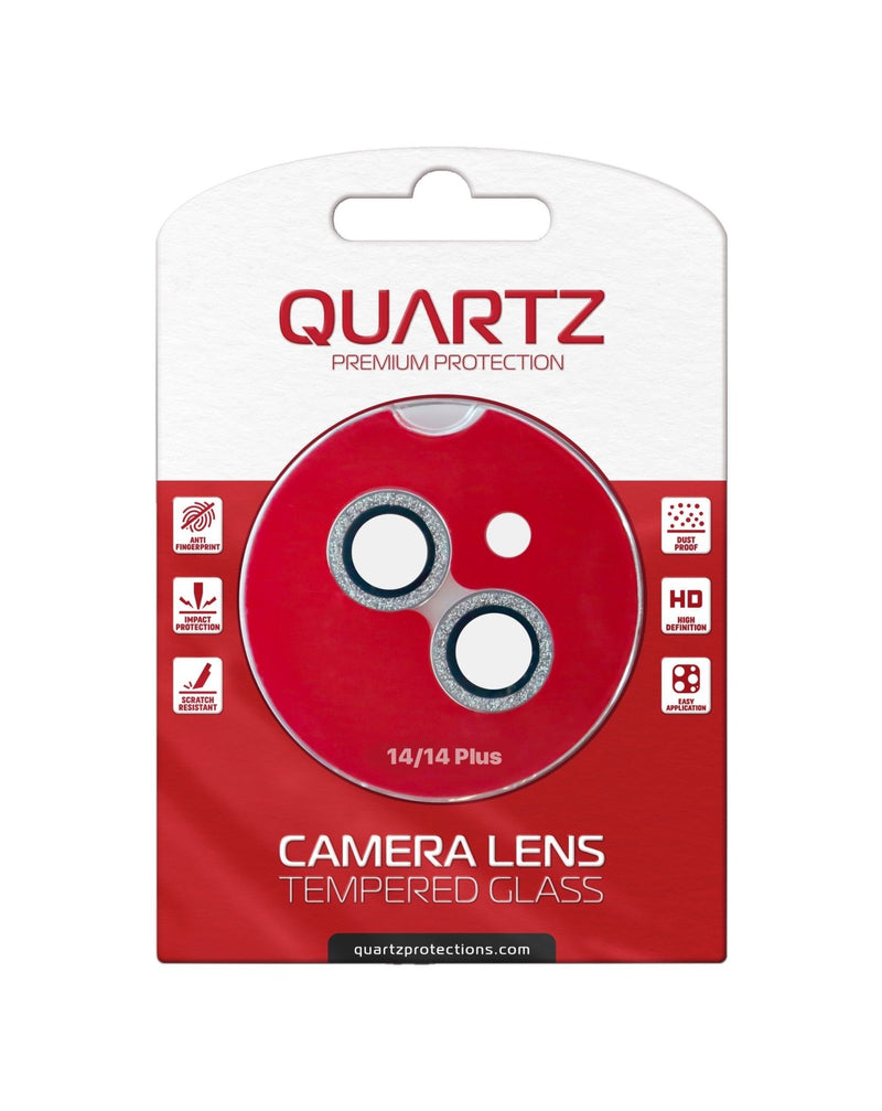 QUARTZ HD Tempered Glass with Glitter Diamond Camera Lens for iPhone 14 / 14 Plus Back Camera (WHITE) - Banana Cellular Solutions