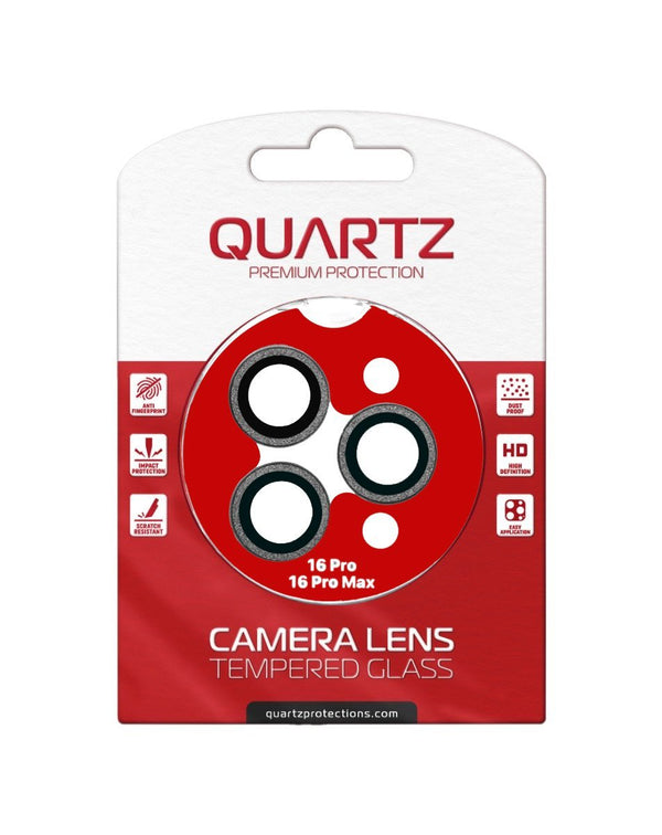 QUARTZ HD Tempered Glass (BLACK) with Glitter Diamond Camera Lens for iPhone 16 Pro / 16 Pro Max Back Camera - Banana Cellular Solutions