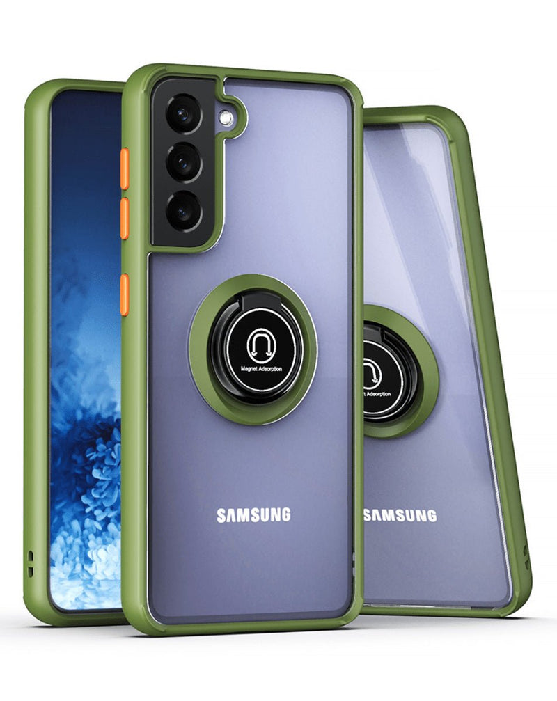 Galaxy S22 PLUS HARD PC REAR / SOFT TPU COLORFUL BORDER CASE w/I - RING HOLDER - Banana Cellular Solutions