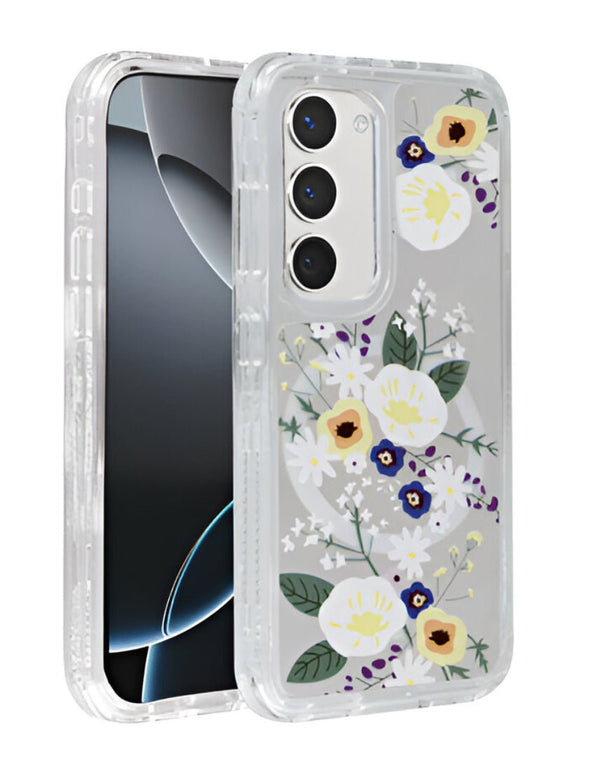 Flower Design Transparent Case with Wireless Charger for Galaxy S23 Plus (Only Ground Shipping) - Banana Cellular Solutions