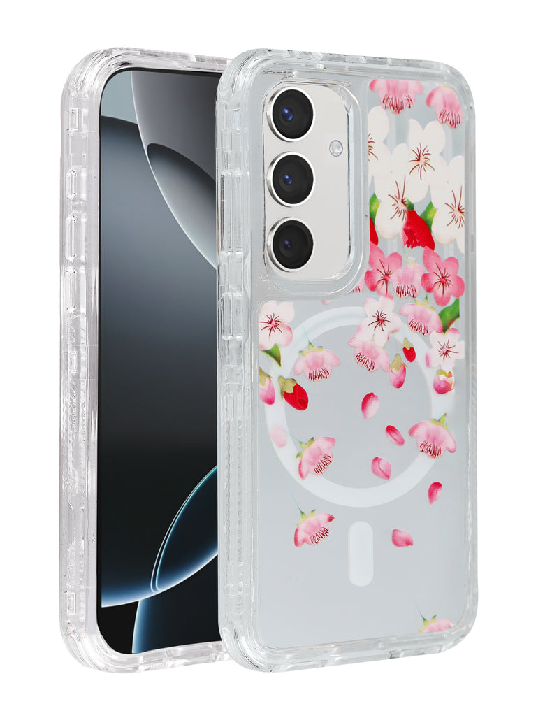 Flower Design Transparent Case with Wireless Charger for Galaxy S24FE (Only Ground Shipping)