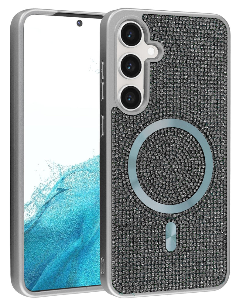 Wireless Charging Bling Diamond Crystal Case - BLACK for Galaxy S24 / S25 (Only Ground Shipping) - Banana Cellular Solutions