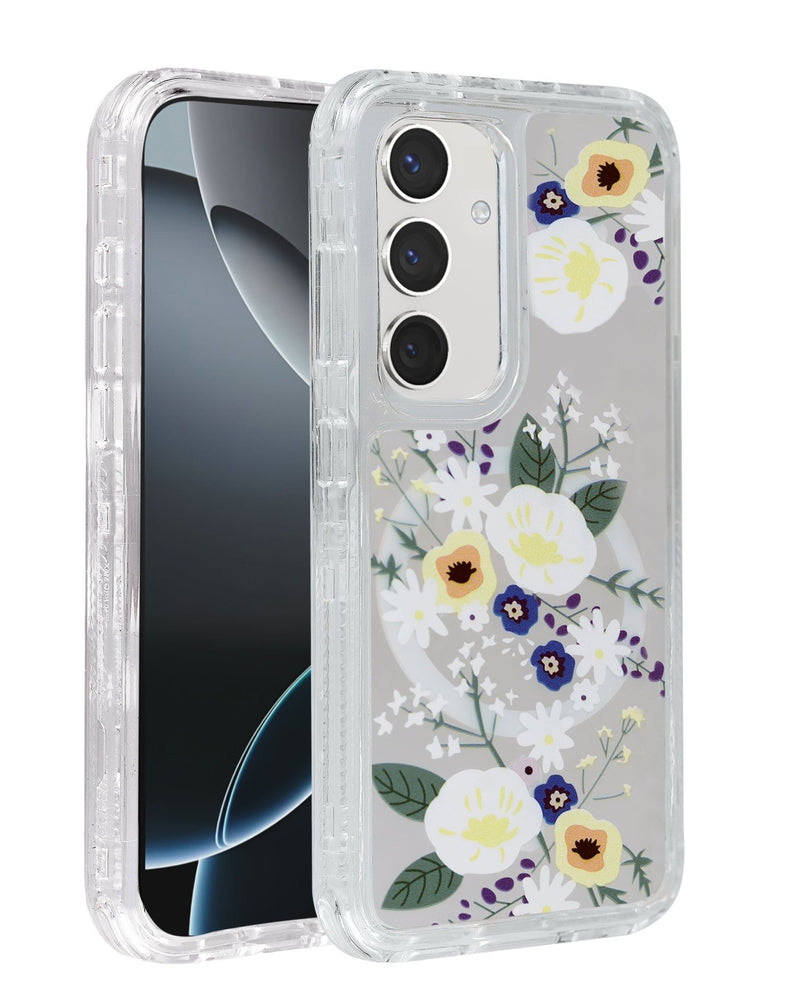 Flower Design Transparent Case with Wireless Charger for Galaxy S24 / S25 (Only Ground Shipping) - Banana Cellular Solutions