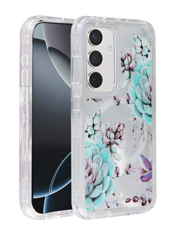 Flower Design Transparent Case with Wireless Charger for Galaxy S24 / S25 (Only Ground Shipping) - Banana Cellular Solutions
