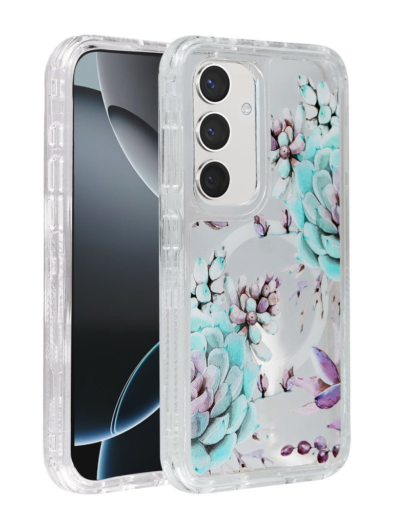 Flower Design Transparent Case with Wireless Charger for Galaxy S24 / S25 (Only Ground Shipping) - Banana Cellular Solutions
