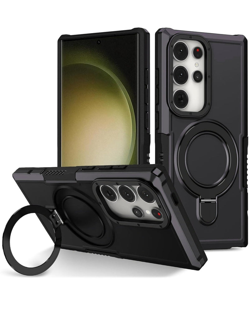 Hard PC Shockproof Case w /Ring Holder - BLACK for Galaxy S25 Ultra (Only Ground Shipping) - Banana Cellular Solutions