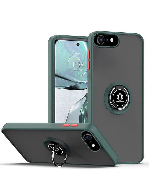 iPhone 16e Hard PC Rear Case – Soft TPU Colorful Border + I-Ring Holder